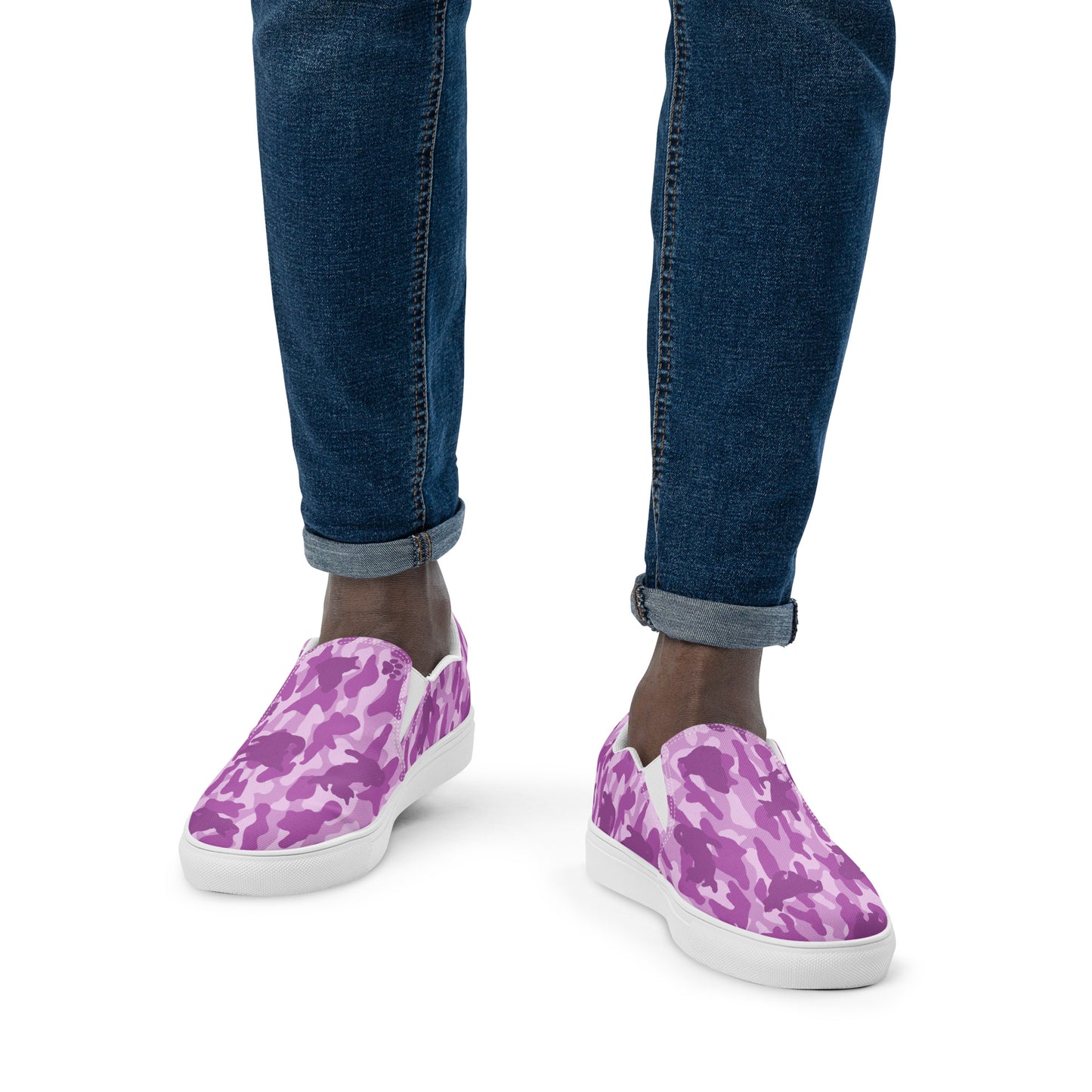 Kitty Camo Men's Canvas Slip On Shoes - Pink