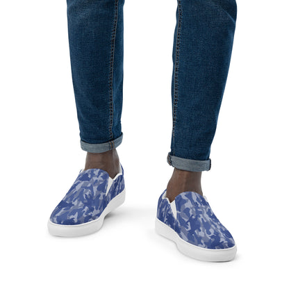 Kitty Camo Men's Canvas Slip On Shoes - Blue