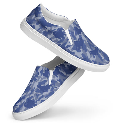 Kitty Camo Men's Canvas Slip On Shoes - Blue