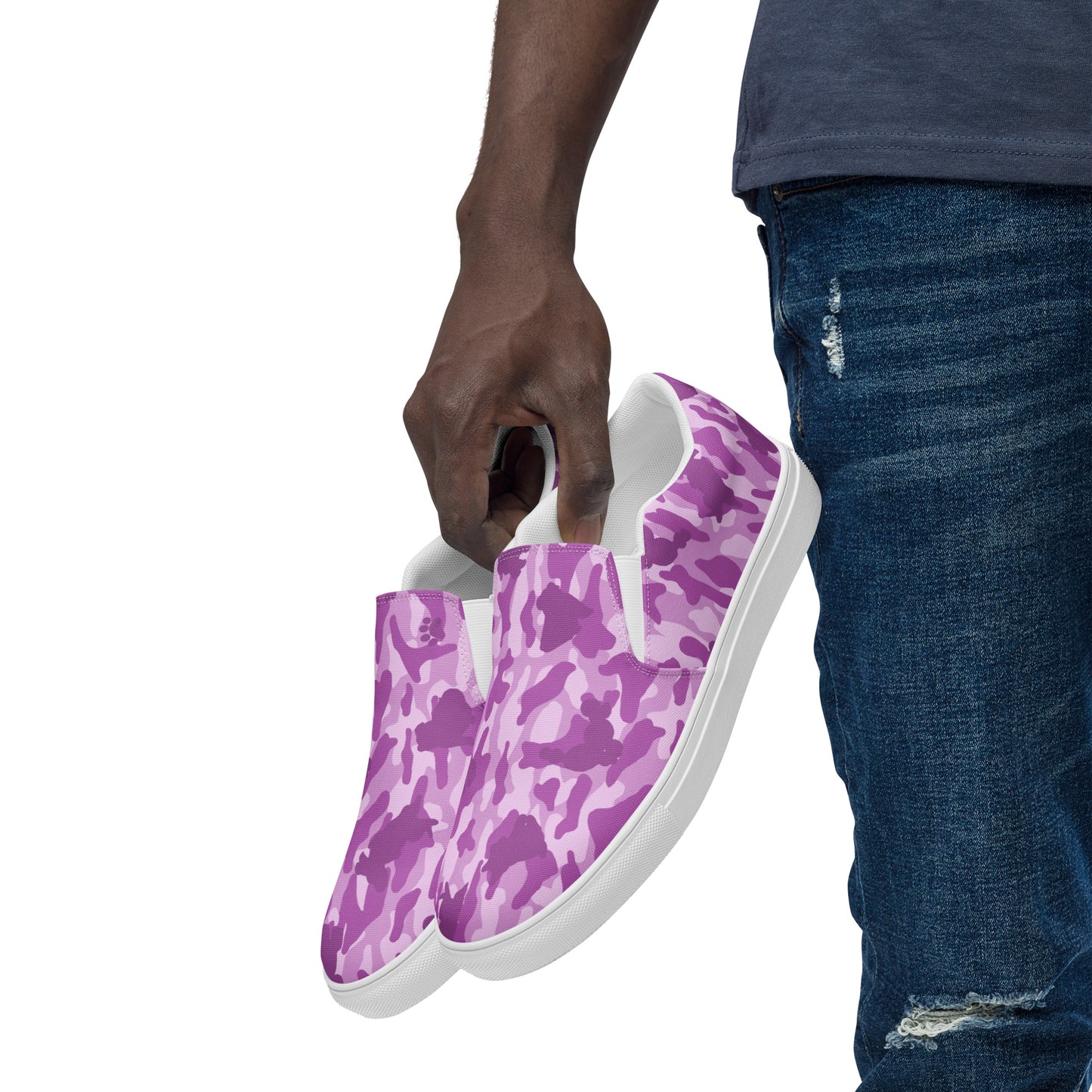 Puppy Camo Men's Canvas Slip On Shoes - Pink