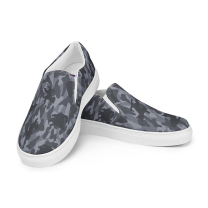 Kitty Camo Men's Canvas Slip On Shoes - Grey