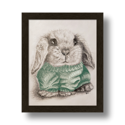 Bunny in a Sweater - 8x10, Green