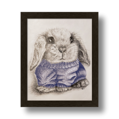 Bunny in a Sweater - 8x10, Blue